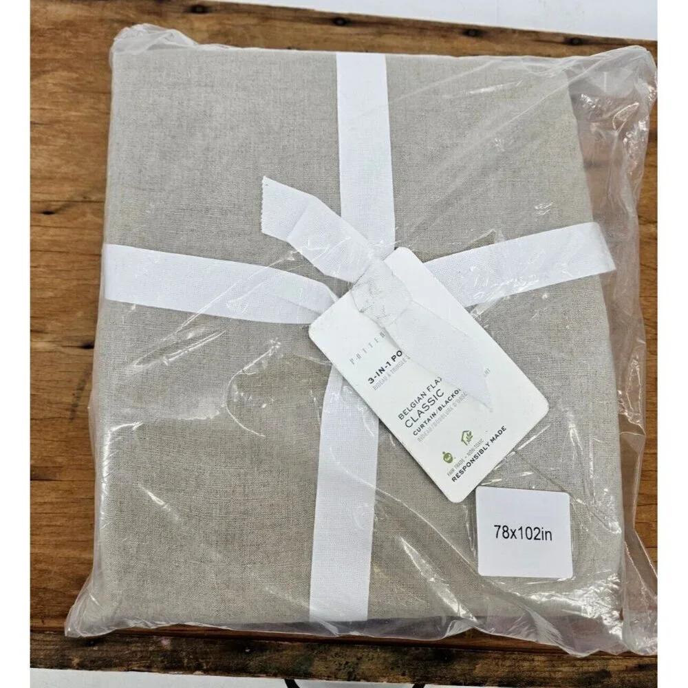 Pottery Barn 3-in-1 Pole Top Curtain Blackout Lining Belgian Flax Linen 78x102